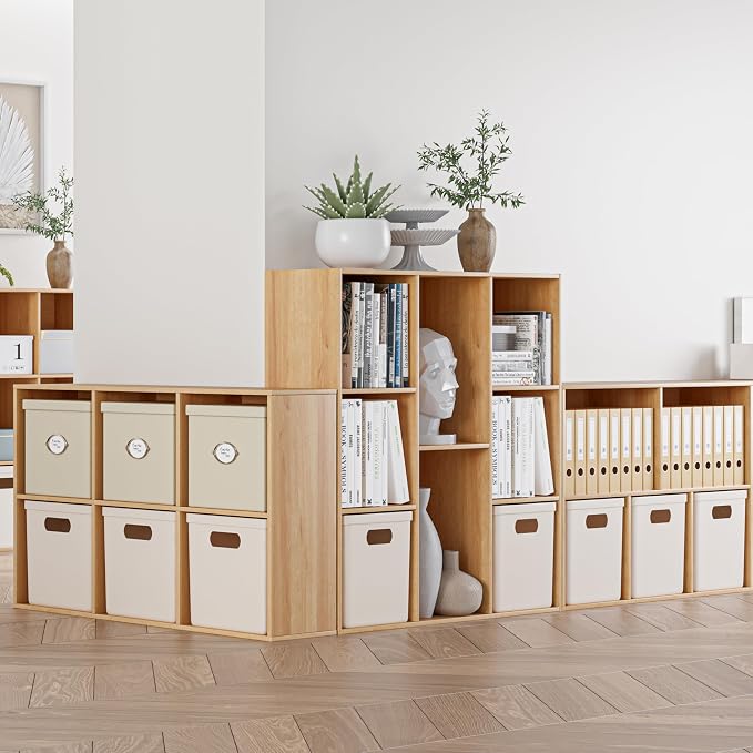 VDNEND Wooden Cube Storage Organizer with Closed Back Panel, 11in Cube Shelf Opening, Bookshelf, Display Shelf,Closet Cabinet for Home and Office (Natural Oak, 5-Cube 35.98L*9.45W*24.09H)