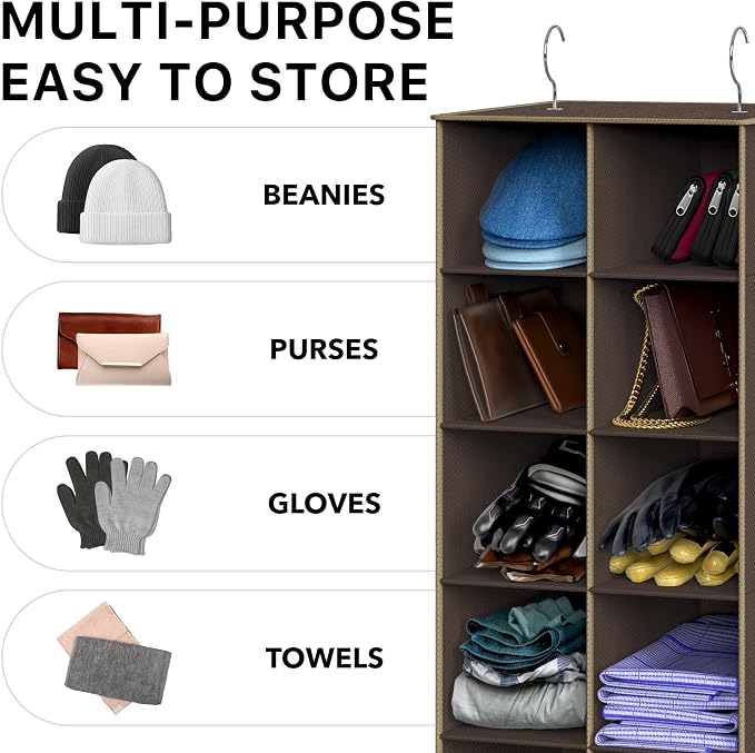 Simple Houseware 20 Section Shelves Hanging Shoes Organizer, Brown | Dual Metal Hooks, 10 Tier, Holds Up to 20 lbs, for Narrow Space