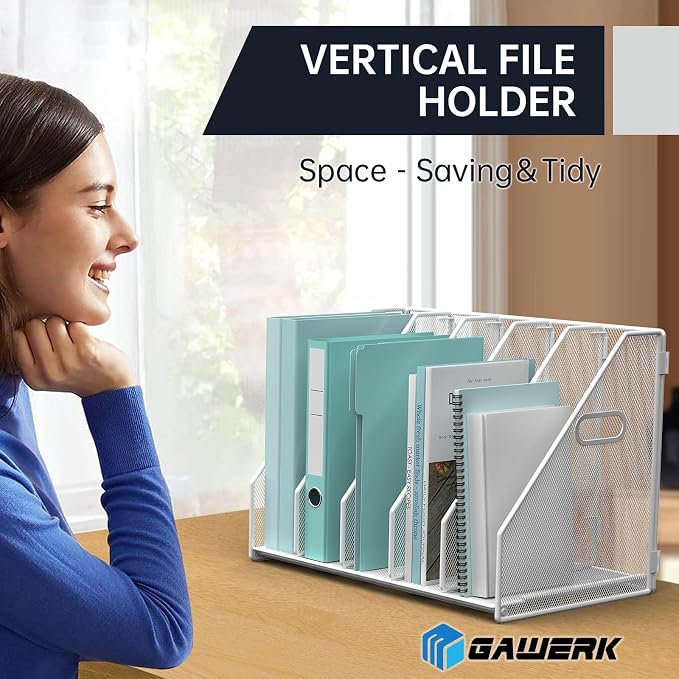 MINDEPOT Desk File Organizer Folder Holder with 5 Vertical for Office White