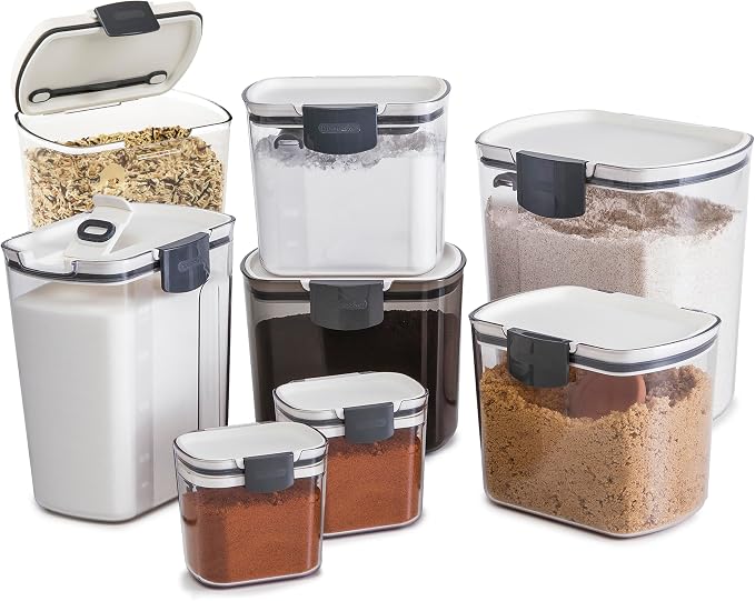 Progressive ProKeeper Baker's Airtight Kitchen Storage Canister Container Set for Flour, Sugar & More, Keeps Ingredients Fresh, with Accessories (Multicolor, 8- Piece)