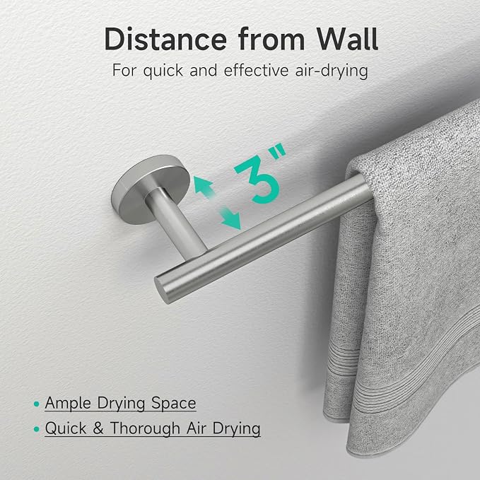 USHOWER 4PCS Brushed Nickel Bathroom Accessories Set, 24-Inch Towel Bar Set | Durable SUS304 Stainless Steel Bathroom Hardware Set, Towel Racks for Bathroom Wall Mounted, Modern Home Decor