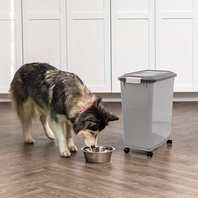 IRIS USA Dog Food Storage Container, Up to 40 lbs, Gray/Dark Gray | Made in USA, Comes with Wheels & 2-Cup Scoop, Airtight Seal, BPA-Free, Bird Seed, Cat food, Cat Litter, Treats, Pellets