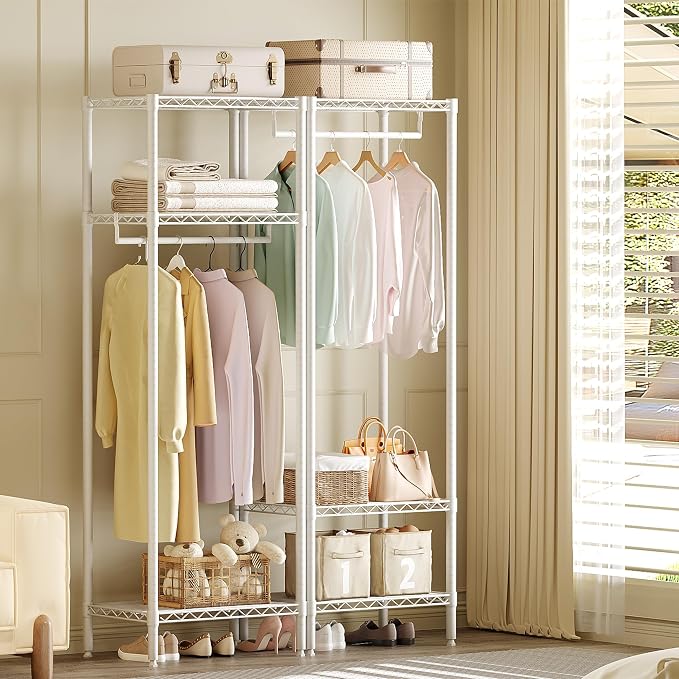 Heavy Duty Garment Rack Clothes Rack for Hanging Clothes Wardrobe Closet with 3 Adjustable Shelves & 1 Hanging Rod 23.62" L*15.75" W*70.87'' H White