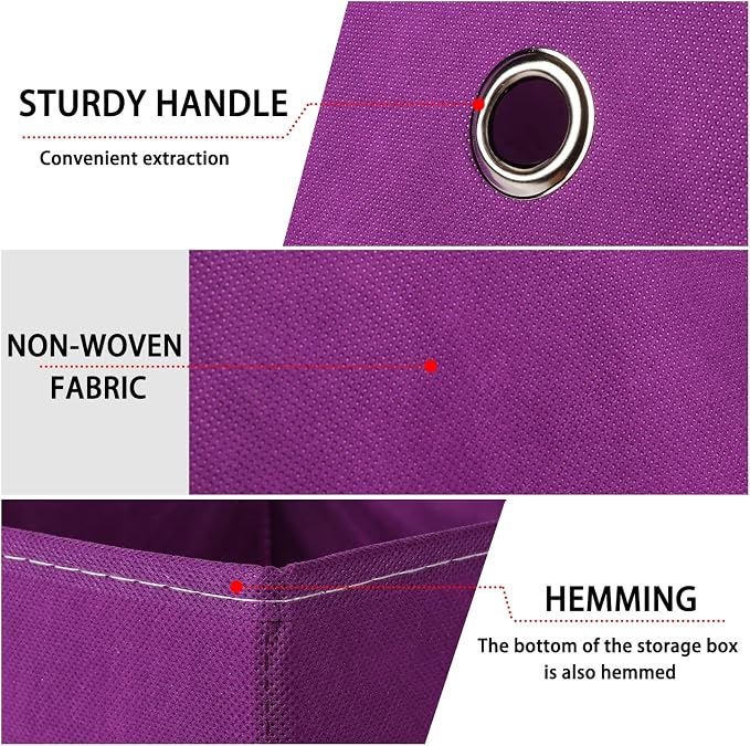 Foldable Storage Cubes Bins ,11 Inch Cloth Storage Cube Fabric Storage Box Cubes Organizer Baskets with Handles for Home Organizer Set of 6 (Purple)