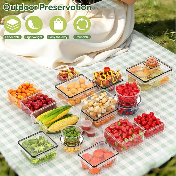 62 PCS Large Food Storage Containers with Lids Airtight (31 Lids & 31 Containers)- 85 OZ Reusable Plastic Leakproof Meal-Prep Container for Kitchen Storage Organization Microwave/Dishwasher Safe