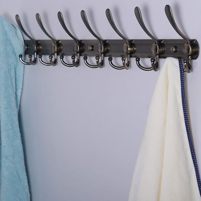 Dseap Coat Rack Wall Mount - 29.5” Long 8-Tri-Hooks Heavy Duty Coat Hanger Rail Wall Hooks for Hanging Coats Hats Clothing Clothes Purse Mudroom Entryway, Bronze