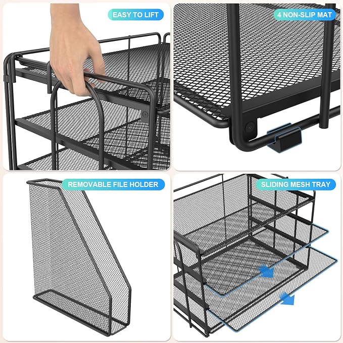 gianotter 4-Tier Paper Organizer With Magazine Holder, Desk Organizers and Accessories, Desk Accessories & Workspace Organizers, File Organizer for Office Supplies Storag (Black, 4-Tier)