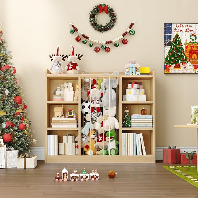 2-in-1 Toy & Stuffed Animal Organizer, Kids 6-Cube Storage Shelf with Rounded Corners & Anti-Tip for Playroom Bedroom