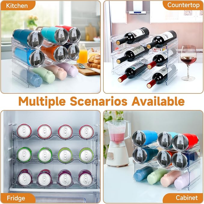 Stackable Water Bottle Organizer Large Compartment Water Bottle Holder | 3 Tier Water Bottle Organizer for Cabinet, Water Bottle Rack for Kitchen Organization and Storage - Hold 12 Bottles