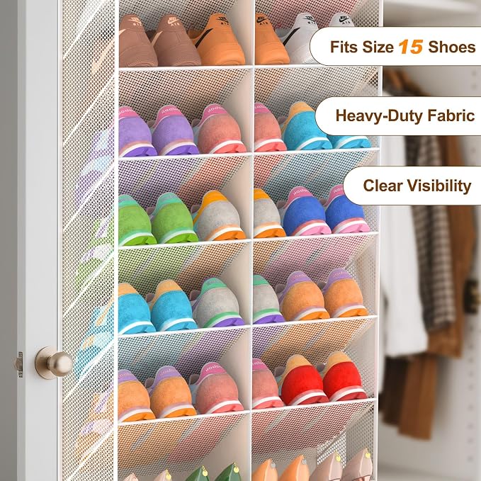 UVIAHOMI Over the Door Shoe Organizer for 20-30 Pairs, 10-Tier, Beige