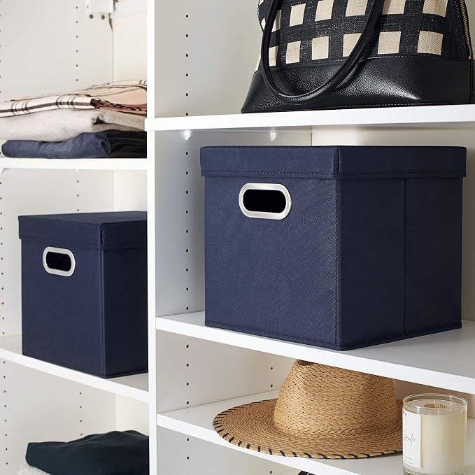 Household Essentials 33-1 Decorative Storage Cube Set with Removable Lids | Navy | 16-Pack