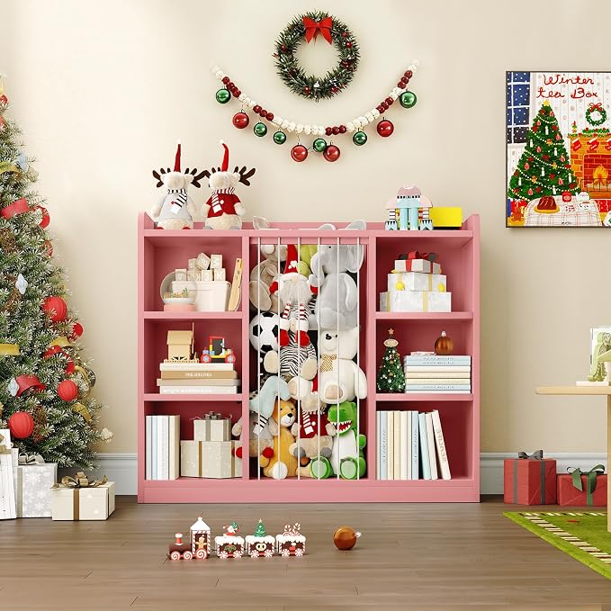 2-in-1 Toy & Stuffed Animal Organizer, Kids 6-Cube Storage Shelf with Rounded Corners & Anti-Tip for Playroom Bedroom