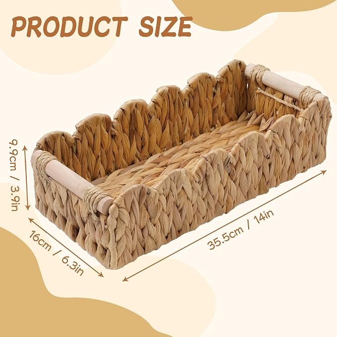 Bathroom Decor Basket for Toilet Paper Storage Baskets For Organizing | For Bedroom Living Room Kitchen Home Decor Scalloped Cute Basekt With Handle for Apartment Countertop,Natural