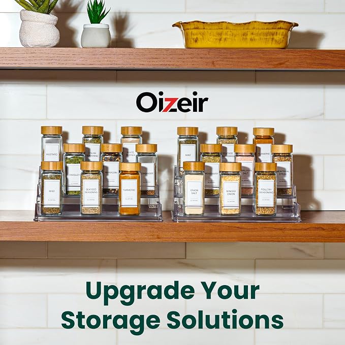 Oizeir Clear Acrylic 3-Tier Spice Rack, Cabinet Pantry Organizer | Clear Acrylic Spice Rack Organizer, 3 Tiers, Deep Shelf, for Cabinet Pantry Countertop, Seasoning Condiment Storage