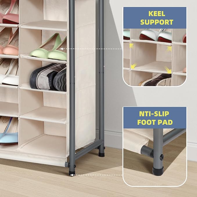 STORAGE MANIAC Stackable Shoe Cubby Organizer, Free Standing Shoe Cube Rack for Entryway, Bedroom, Apartment, Closet, 20-Cube Beige