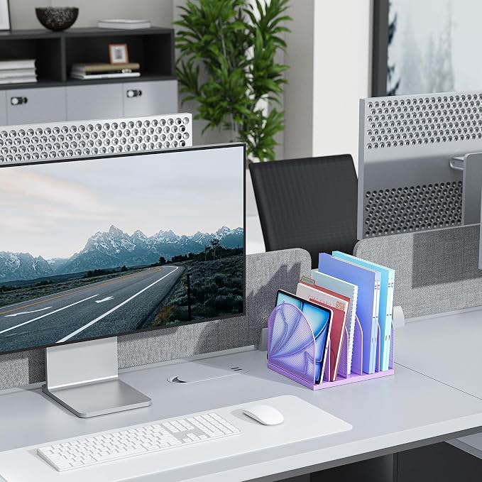 gianotter Desktop File Organizer, Desk Organizer with 5 Compartments, Paper Organizer for Desk, Workspace Organizers for Office Supplies (Purple, Upright Style)