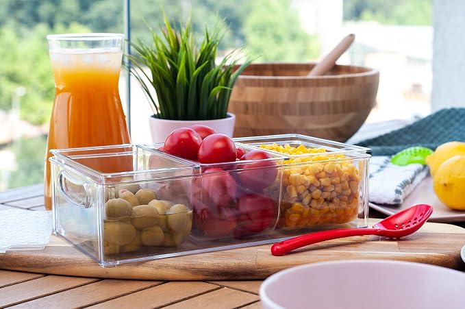 Pikanty Condiment Server Tray with 3 Removable Containers and Lids - Compact Sundae Bar, Taco Night, Dip Tray, Kids Snack Station Organizer with Carry Handles, Dishwasher Safe, Made in USA