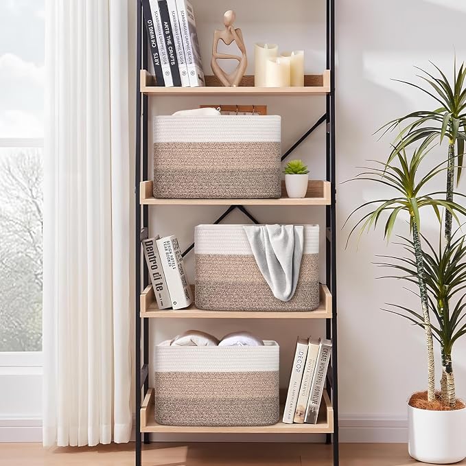 Baskets for Organizing,Storage Baskets,3 Pack Baskets for Shelfves,15"×10"×9" Woven Basket,toy storage bins,bins for organization