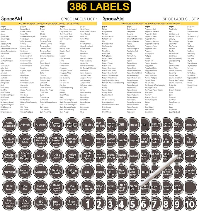 SpaceAid Spice Rack Organizer with 36 Spice Jars, 386 Spice Labels, Chalk Marker and Funnel Set for Cabinet, Countertop, Pantry, Cupboard or Door & Wall Mount - 36 Jars, 17.2" W × 10.8" H, Black