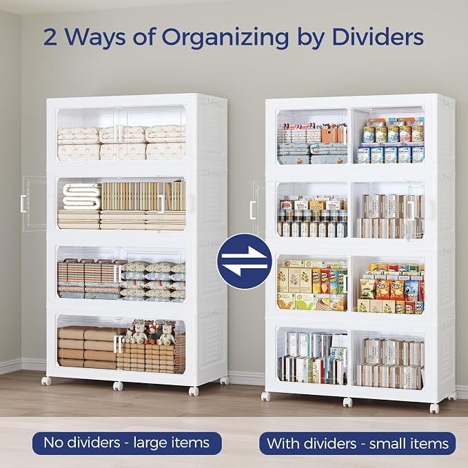 150GAL Extra Large Storage Bins with Lid, 600Qt Stackable Closet Organizers and Drawers, Collapsible Storage Bins with Wheels, Folding Containers for Home, Kitchen Office, 3Pack White