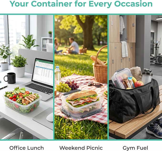 YORY 5cup Plastic Food Storage Containers With Lids For Lunch Meal Prep,5pk | BPA free,Stackable and Nestable,Snaplock Lid ,Freezer Dishwasher Microwave Safe