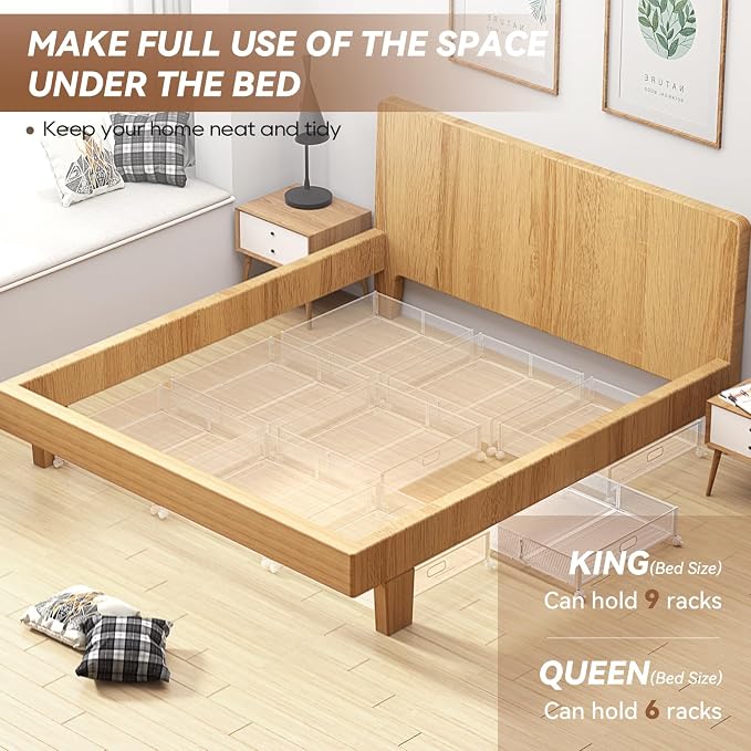 PHINOX Under Bed Storage with Wheels & Handle,Metal,Large,4 Pack,White | Tool-free assembly,glide smoothly,easy reach,foldable,maxmazie low-profile beds,dorm,keep seasonal clothes,shoes,sockes fresh