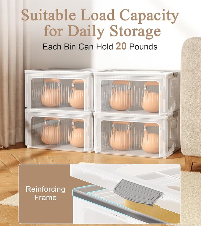 OlarHike 28QT Collapsible Storage Bins with Lids, Clear Box for Home-2 Pack | Plastic Organizer Box, Foldable Tote & Container for Closet, Living Room, Garage, Stackable Straight Design Offers More Space