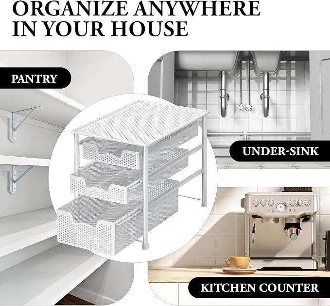 Simple Houseware 3 Tier White Alloy Steel Sliding Basket Organizer Drawer Cabinet | 3 Tier White Alloy Steel Sliding Basket Organizer Drawer Cabinet