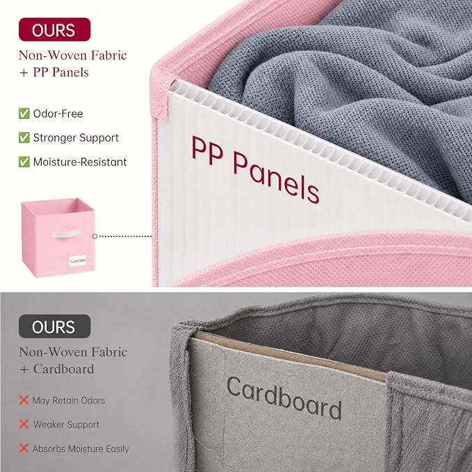 Storage Cubes 8 Pack, 11 Inch Fabric Storage Cubes Organizer Bins with Labels, Odor-Free & Sturdy PP Structure, Cubby Baskets for Closet, Shelves, Toys & Nursery ( Pink)