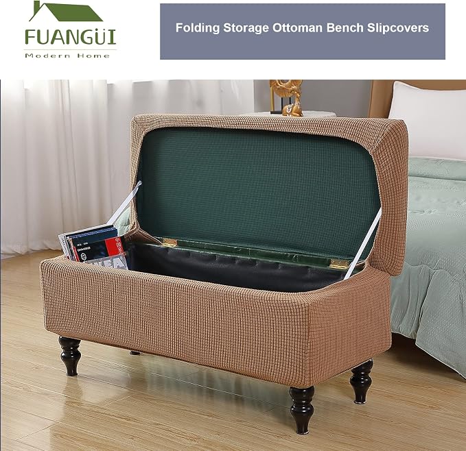 FUANGUI Ottoman Cover Slipcovers Rectangular Folding Stretch | Storage Bench Footrest Sofa Stool Covers Footstool Protector with Elastic Bottom, Removable Washable,Medium