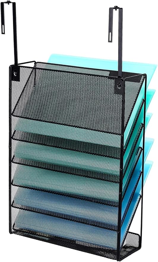 Delifox 7 Compartment Wall Mounted Hanging File Organizer for Office | Wall File Holder Sturdy Metal Mesh Desk Organizers