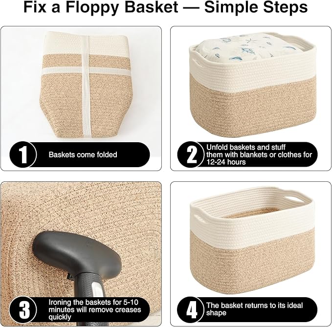 ICERZCZ Woven Cotton Rope Storage Baskets for Organizing & Shelves, Organization Bins for Dog Toys, Clothes, Books, Nursery Organizer, 15"x11"x9", Off White & Mixed Brown (4 Packs)