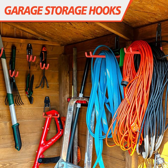 MKRUI 20-Pack Garage Hooks for Storage & Hanging Items, Save Space | Hangs Bikes, Ladders, Ropes, Hoses, Tools; for Garage, Warehouse, Shop, Shed, Yard