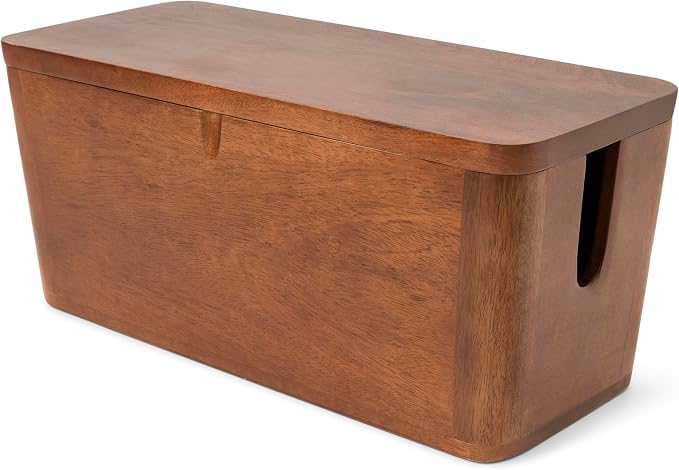 Mango Cable Management Box - Rustic Design (Natural, Extra Large) | Mango Wood, Cable Organizer, Rustic Style, Modern Design, Desktop Storage