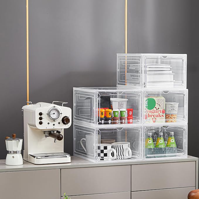 LXLXXL 18 Pack Storage Bins with Lids, 19 Qt Stackable Clear Storage Box | Plastic Storage Bins, Clear Acrylic Magnetic Door, Stackable Organizer Box, Display Case with Lid, for Home Office Organizing