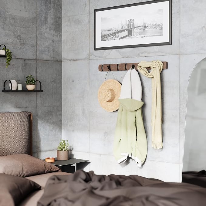 Umbra Flip Wall-Mounted Coat Rack with 8 Hooks – Modern, Space-Saving Storage for Hats, Jackets, Bags, Entryway, Mudroom, Closet, Bathroom, Bedroom – Grey/Pewter