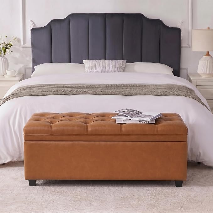 Mangodan 43 Inch Storage Ottoman, Tufted Ottoman with Storage | End of Bed Ottomans for Living Room, Bedroom, Modern Entryway Benchs