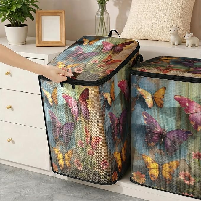 2pcs blanket storage bag for under bed,closet organizers 95L | clothing sweater sheet bedding comforter duvet quilt pillow toy storage bags with lids,dorm room essentials for containers