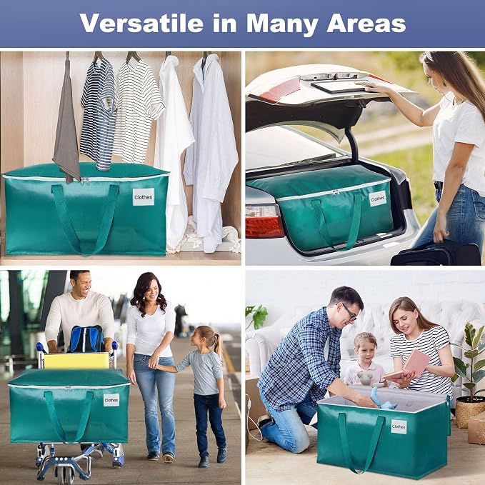 StorageRight Moving Bags-Heavy Duty Moving Boxes, Storage Totes with Zipper, Reinforced Handles and Tag Pocket-Collapsible Moving Supplies for moving, Storage and Travel 93L(Green-8 Pack)