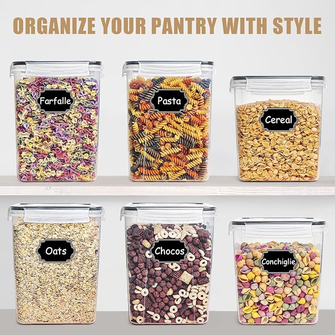 Wildone Flour Storage Containers 5.2L, 4 PCS Food Storage Containers, Black | For Bulk Flour and Sugar Storage, Airtight Seal, BPA Free, Food Grade Material, 20 Labels Included