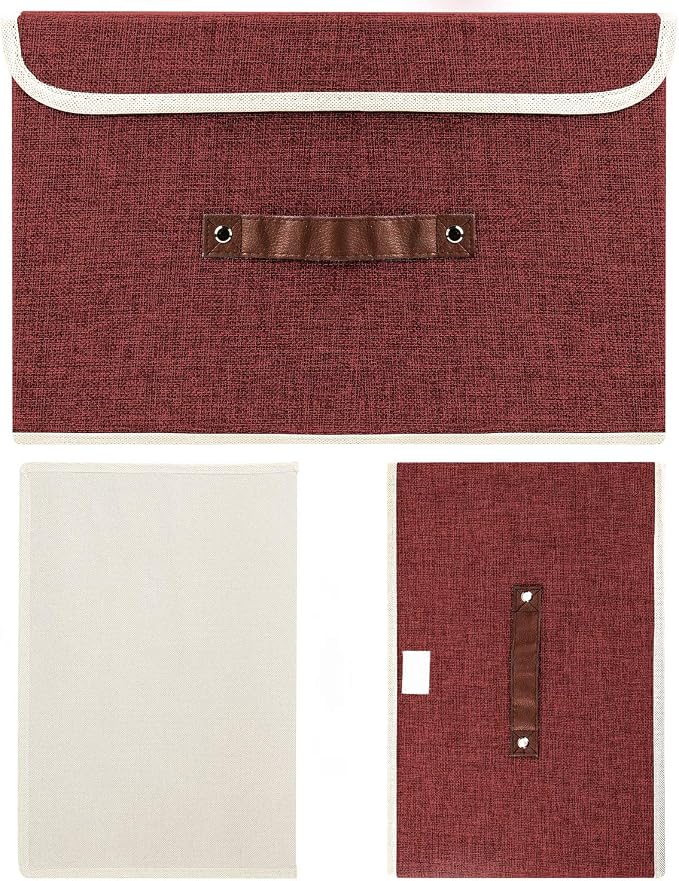 TYEERS Collapsible Storage Boxes, Washable Fabric Storage Bins with Lids, 14.9x9.8x9.8 inches, 2 Pack, Red Wine