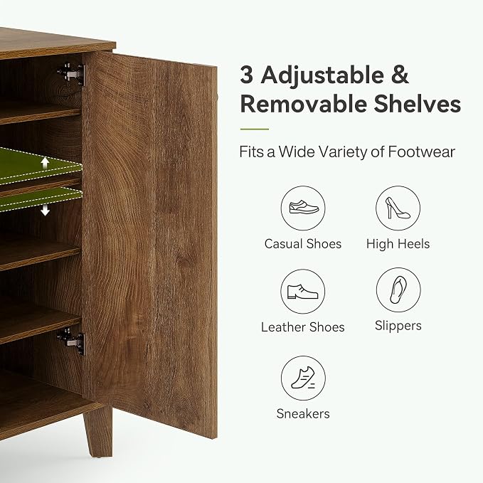 Little Tree Shoe Cabinet with Doors, 5-Tier Shoe Cabinet for Entryway, Modern Farmhouse Entry Way with 3 Adjustable & Removable Shelves for Entryway, Living Room, Mudroom, Rustic Brown