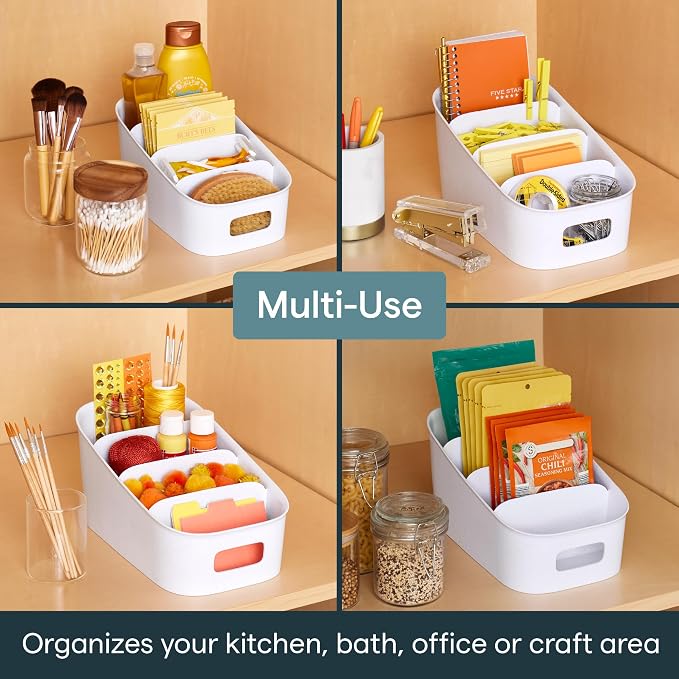 YouCopia ShelfBin Packet Organizer, 4-Tier Stairstep Raised Divided Bin, BPA-Free Storage Caddy for Kitchen Pantry and Cabinet Organization, Tea Bags, Medicine, and More