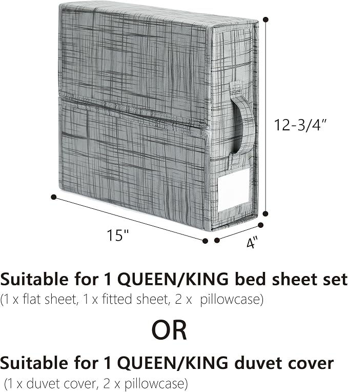 SUOCO SheetCube Bed Sheet Organizers and Storage 4 Pack, Foldable Linen Closet Organizer, Bedding Folder Storage Box Container for Blanket, Duvet Cover Set, Bed Sheet Set - Pattern Grey