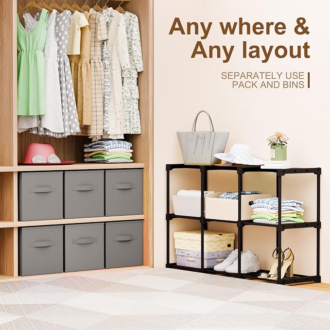 Briwooody 9 Cube Storage Organizer Storage Bins Shelf,Grey