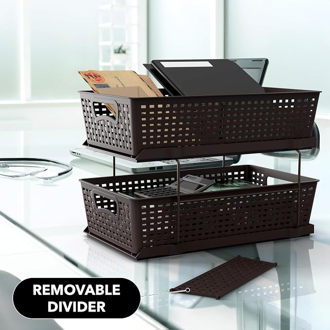 Simple Houseware 2 Tier Pull-Out Sliding Drawer Under Sink Storage, Brown | Great for Kitchen Bathroom Tray Shelf Organizer