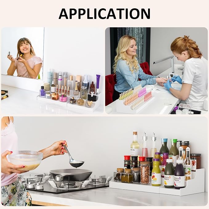Sezanrpt Expandable Spice Rack Cabinet Organizer 3 Tier, White Kitchen Counter Display Shelf, Seasoning Organizer for Cabinet, Moisture Resistant