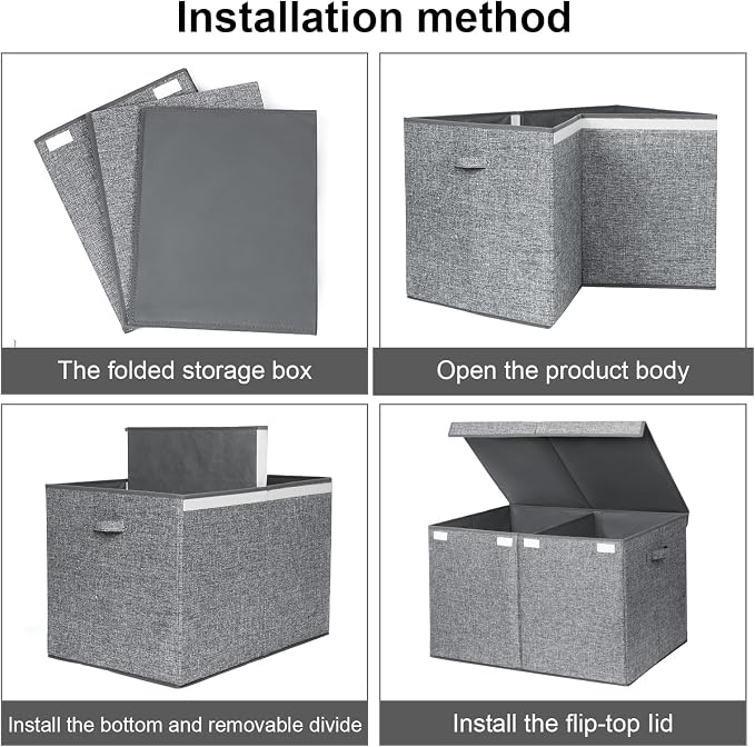 122L Large Toy Box Chest Storage with Lid, Collapsible Kid Toy Storage | Toy Chest with with Removable Divider for Kids, Boys, Girls, Nursery, Living Room, Bedroom, 26"x17" x17" (Linen Gray)