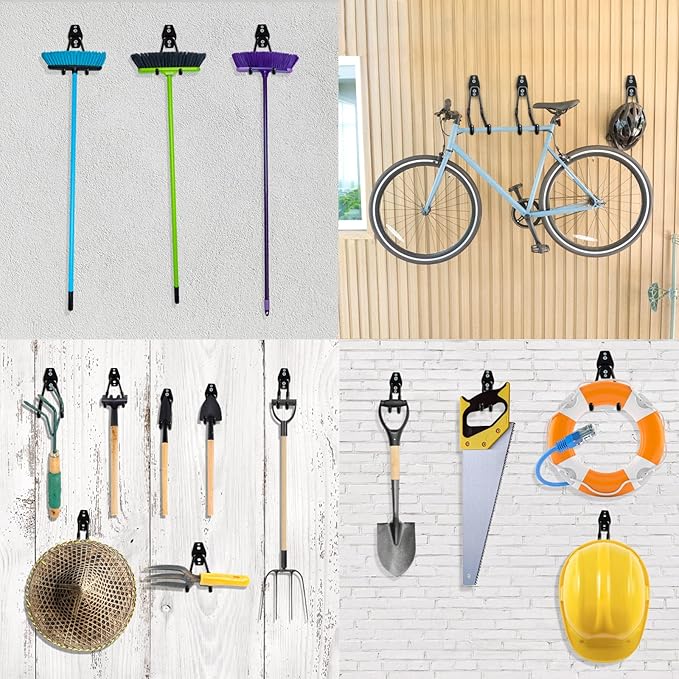 HUPBIPY 12 Pack Garage Hooks Heavy Duty, Wall Mount Ladder Hooks | Storage Organizer With a non-slip coating for Hanging Bicycles Garden Tools Ladders Hoses Ropes and Loose Items(Black)