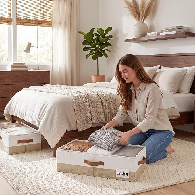 StorageWorks Under Bed Storage Containers - Underbed Storage with Handles and Label Holder, 2 Pack Ultra-thick Fabric Underbed Bins, Closet Organizer for Clothes, Blankets, Sweater